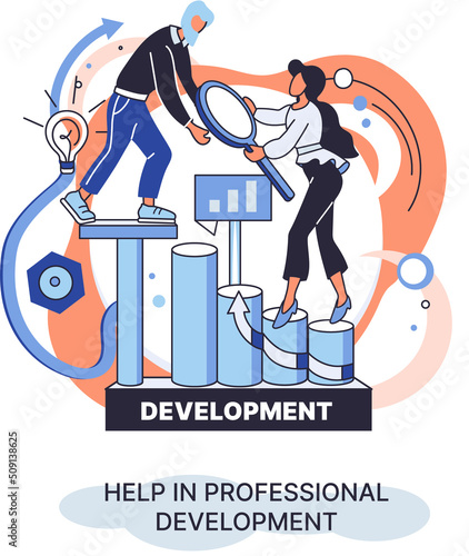 Help in professional development metaphor. Qualified employee training program. Refresher course. Human resource management organization. Business education workshop. School personality growth in team