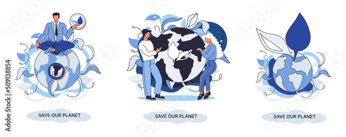 Save our planet ecological metaphor Earth day, love for native home. Sustainable gardening renewable energy. Caring for nature protecting environment stop air and water pollution, rational consumption