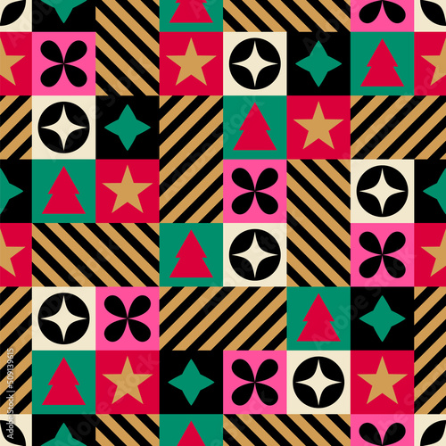 Geometric elements seamless pattern for christmas and new year holidays.