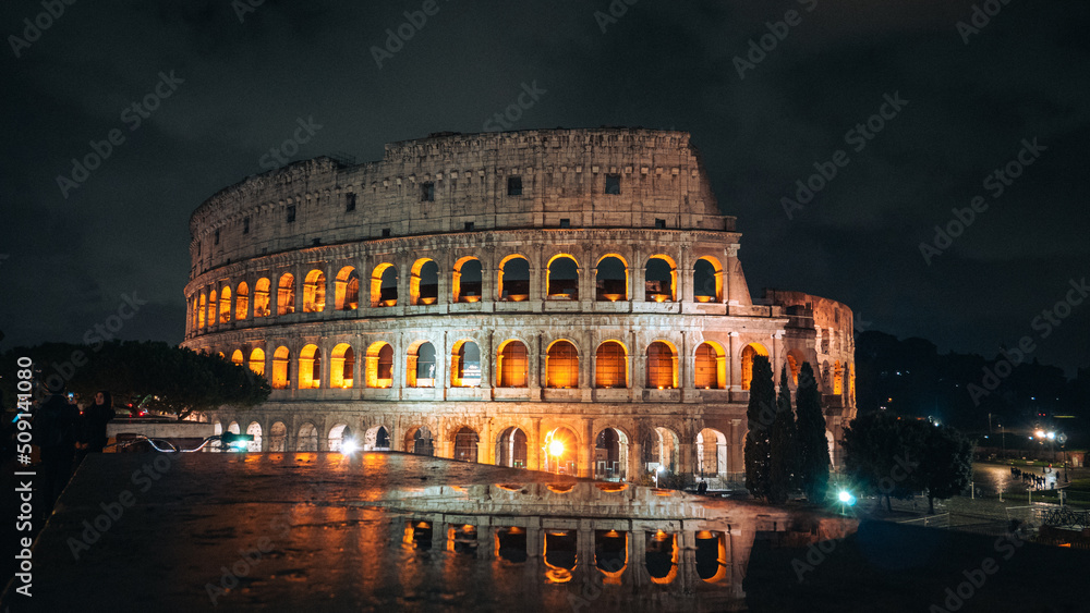 Night time at the Rome Colosseum, Europe, Italy