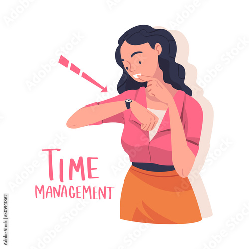 Woman Character Looking at Watch Planning Time and Event Managing Schedule Vector Illustration