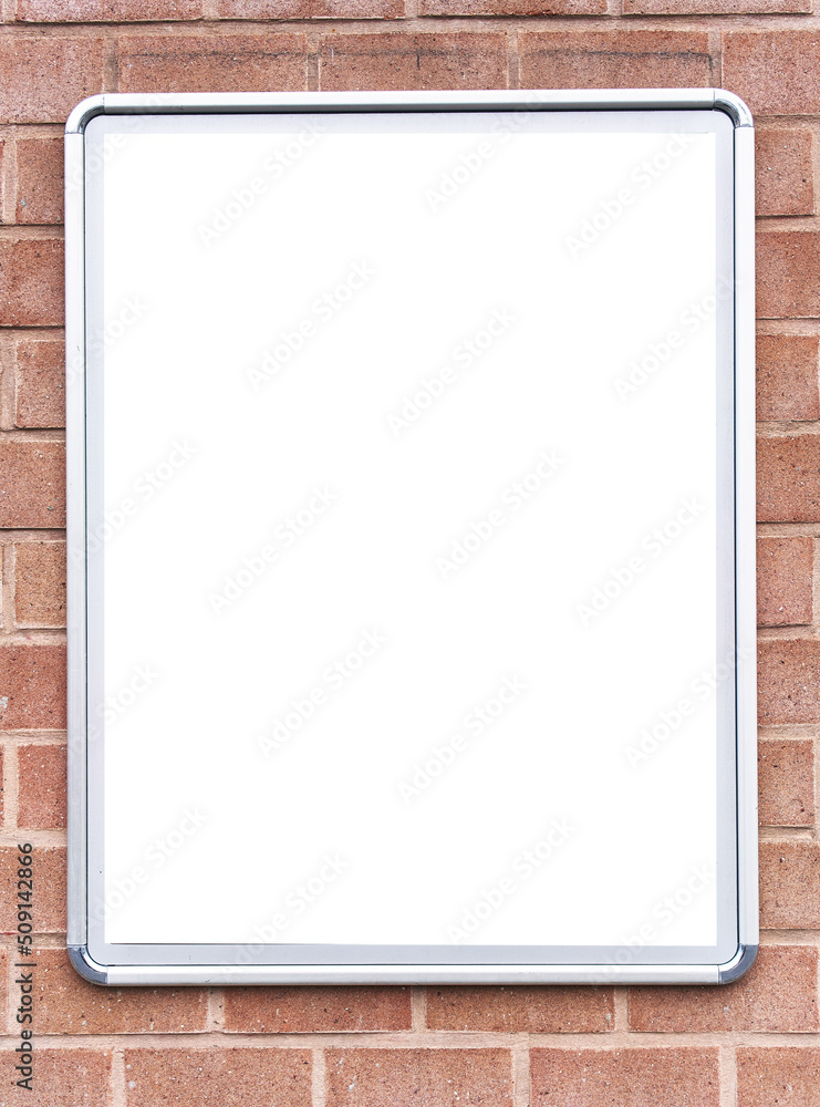 Fototapeta premium SIngle empty blank banner on brick surface