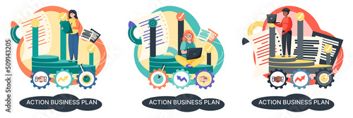 Action business plan, development strategies, foreseeing market risks. Company success secret, idea growing business achieve target metaphor, study production and sales market. Strategic biz planning