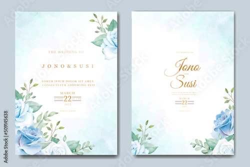Navy Blue Floral Wedding Invitation Card