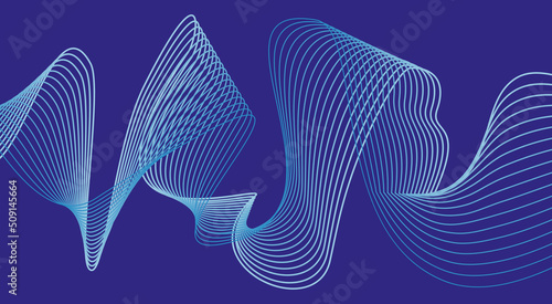 Abstract background, graphic wallpaper. The blue wavy lines intertwine in a certain way and form an original ribbon on a dark blue background.