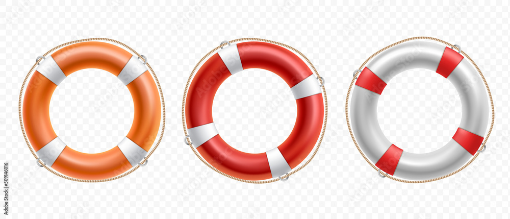 Collection of lifebuoys. Template isolated on transparent background. - obrazy, fototapety, plakaty 