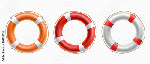 Collection of lifebuoys. Template isolated on transparent background.