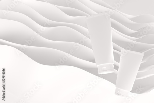 White cream tube with copy space on white abstract background, 3D render