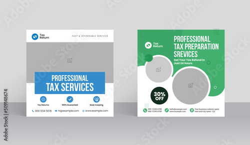 Income Tax return service social media banner template. Tax refund post template for commercial business