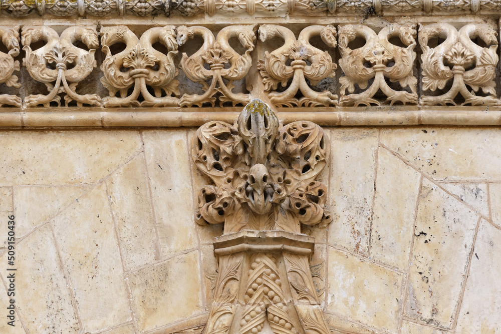 detail in the Interior of the Unfinished chapels in the Batalha monastery, Portugal