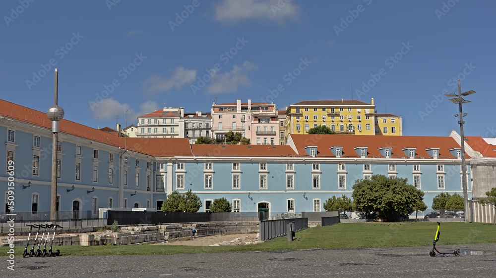 Government building in Ribeira das Naus street in the harbor of Lisbon