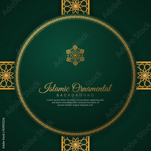 Islamic Arabic Green Luxury Background with Geometric pattern and Beautiful Ornament