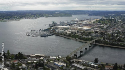 Manette Bridge Spanning Port Washington Narrows In Bremerton, Washington Near The Bremerton Marina. aerial photo
