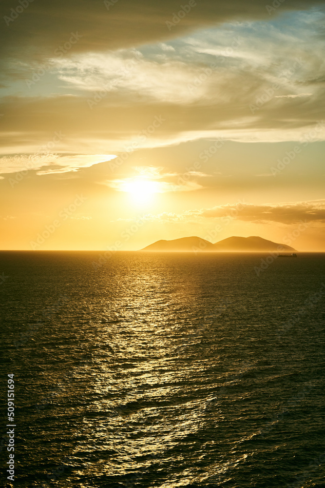 Fototapeta premium View of the Ionian Sea and sunset in Albania