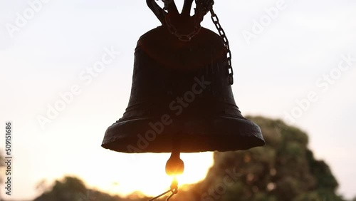Wallpaper Mural Slider tilt up shot of a old metal church bells at Jesuit missions Bolivia.
 Torontodigital.ca