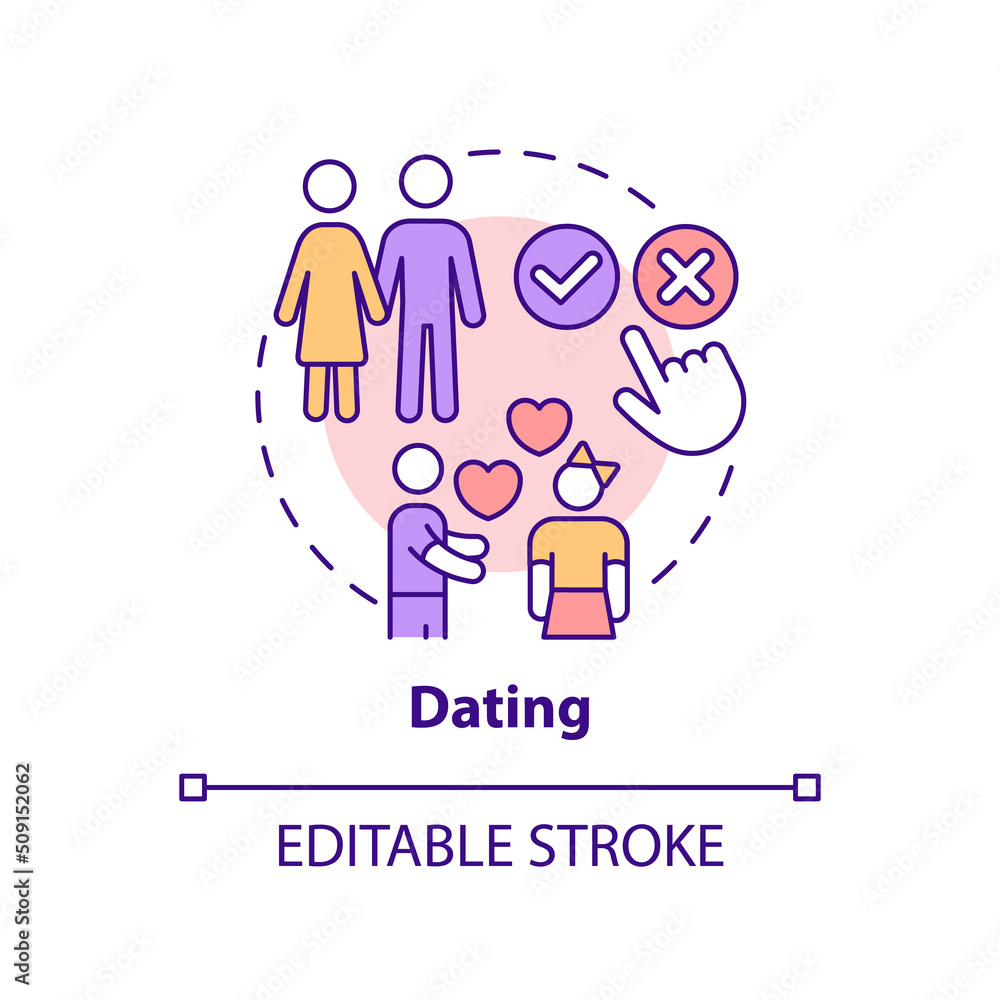 Dating concept icon. Peer pressure on teens abstract idea thin line illustration. Romantic relationship during high school. Isolated outline drawing. Editable stroke. Arial, Myriad Pro-Bold fonts used Dating concept icon. Peer pressure on teens abstract idea thin line illustration. Romantic relationship during high school. Isolated outline drawing. Editable stroke. Arial, Myriad Pro-Bold fonts used