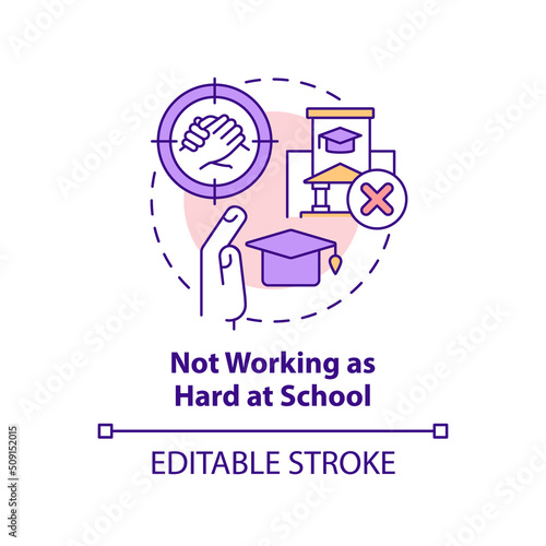 Not working as hard at school concept icon. Peer pressures of being teenager abstract idea thin line illustration. Isolated outline drawing. Editable stroke. Arial, Myriad Pro-Bold fonts used
