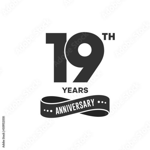 19 years anniversary logo with black color for booklet, leaflet, magazine, brochure poster, banner, web, invitation or greeting card. Vector illustrations.