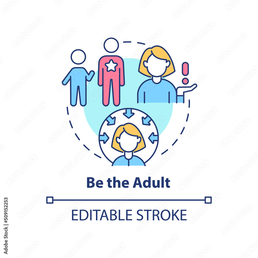 Be positive adult role model concept icon. Parenting strategy abstract idea thin line illustration. Raise successful child. Isolated outline drawing. Editable stroke. Arial, Myriad Pro-Bold fonts used