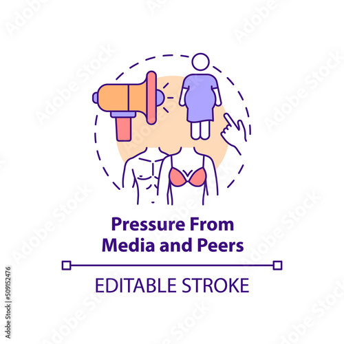 Pressure from media and peers concept icon. Negative teenage body image abstract idea thin line illustration. Isolated outline drawing. Editable stroke. Arial, Myriad Pro-Bold fonts used