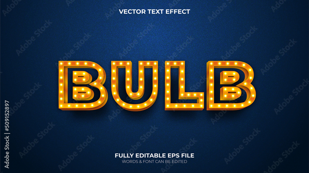 Editable 3d Vector Gold Frame Bulb Sign Cinema Vector Text  Effect