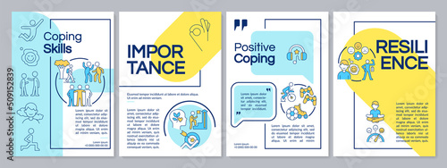 Positive coping skills for teenagers blue and yellow brochure template. Leaflet design with linear icons. Editable 4 vector layouts for presentation, annual reports. Questrial, Lato-Regular fonts used