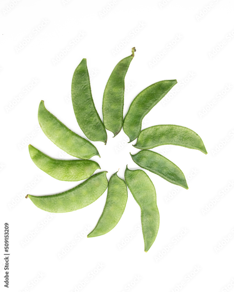 group of green Lima beans or Hyacinth beans isolate on white background, top view group of green Lima beans or Hyacinth beans isolate on white background, top view