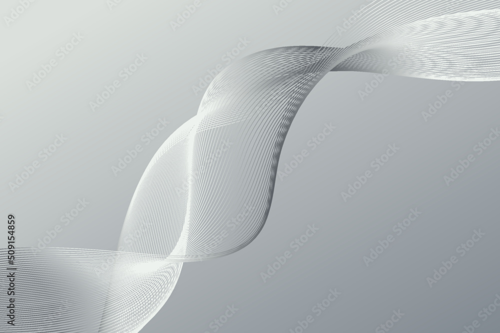Fototapeta premium Silver curved dynamic wireframe wave background. Trendy minimal digital outline surface. Wavy lines illustration