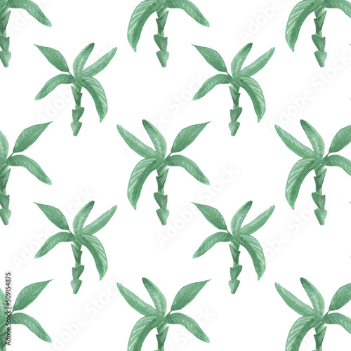 Watercolor seamless pattern with palm. Exotic wallpaper for fabric, wrapping paper, etc