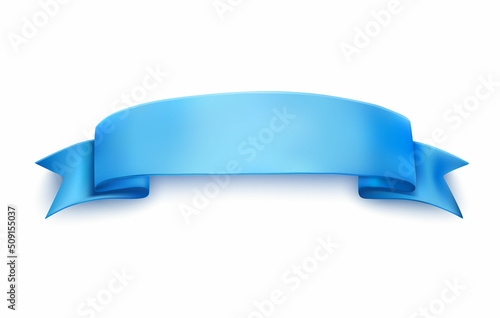 Realistic vector illustration of a blue curved ribbon template.