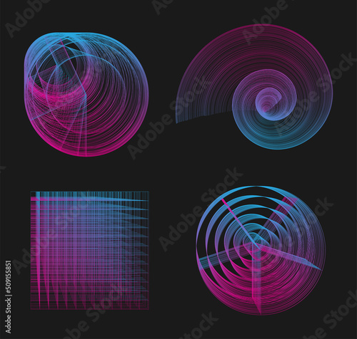 Wave retro punk design element. Technology round on black background. Vector illustration