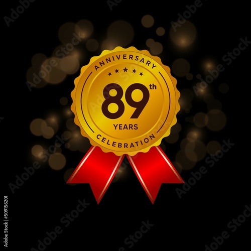 80 years anniversary logo with ribbon, golden Anniversary for booklet, leaflet, magazine, brochure poster, banner, web, invitation or greeting card. Vector illustrations. photo