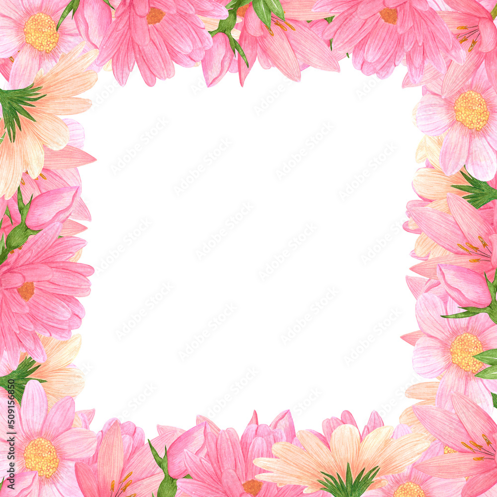 custom made wallpaper toronto digitalHanddrawn aster frame. Watercolor wind flower boarder on the white background. Scrapbook design elements. Typography poster, wedding card, label, banner design set.