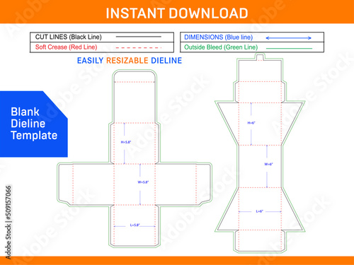 Creative gift box, ribbon, angle gift box die cut template Blank dieline template