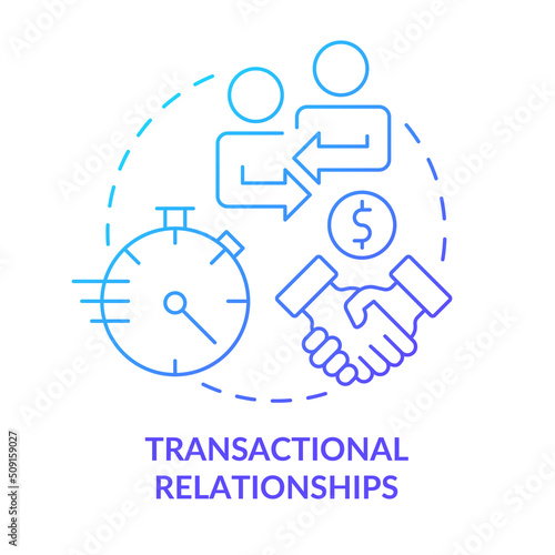 Transactional relationships blue gradient concept icon. Buyer-seller interaction abstract idea thin line illustration. Business deal. Isolated outline drawing. Myriad Pro-Bold font used