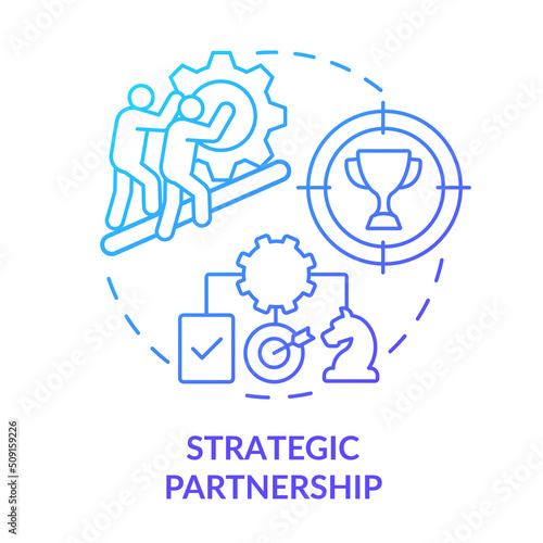 Strategic partnership blue gradient concept icon. Buyer-seller interaction abstract idea thin line illustration. Business alliance agreement. Isolated outline drawing. Myriad Pro-Bold font used