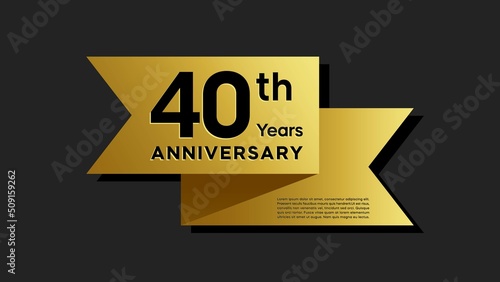 40 years anniversary logo with golden ribbon for booklet, leaflet, magazine, brochure poster, banner, web, invitation or greeting card. Vector illustrations.