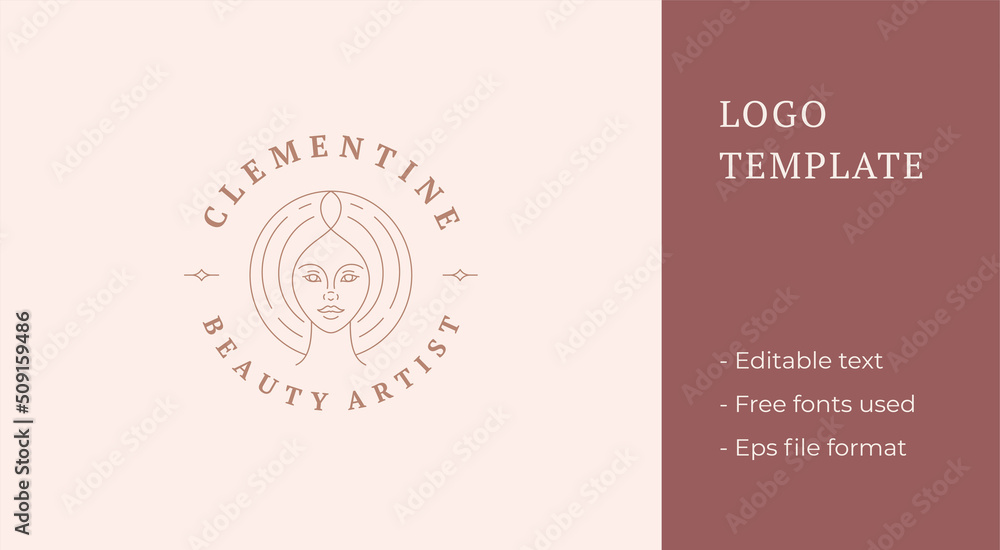 Female portrait logo emblem design template vector illustration in minimal line art style Female portrait logo emblem design template vector illustration in minimal line art style