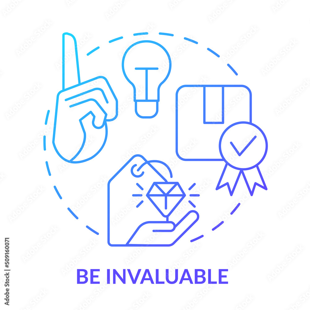 Be invaluable blue gradient concept icon. Communication part abstract idea thin line illustration. Dependable salesperson. Gaining trust. Isolated outline drawing. Myriad Pro-Bold font used Be invaluable blue gradient concept icon. Communication part abstract idea thin line illustration. Dependable salesperson. Gaining trust. Isolated outline drawing. Myriad Pro-Bold font used