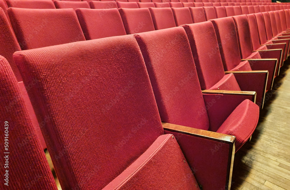 Fototapeta premium Empty red chairs in theater Europe Lithuania.