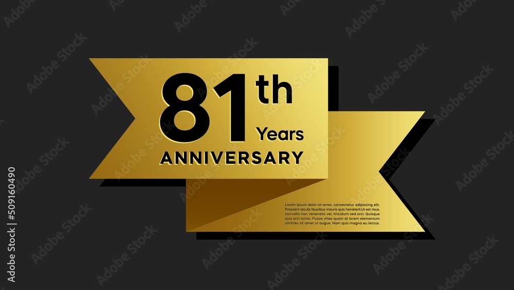 81 years anniversary logo with golden ribbon for booklet, leaflet, magazine, brochure poster, banner, web, invitation or greeting card. Vector illustrations. 81 years anniversary logo with golden ribbon for booklet, leaflet, magazine, brochure poster, banner, web, invitation or greeting card. Vector illustrations.