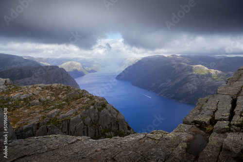 Preikestolen landscape with clouds and Fjord