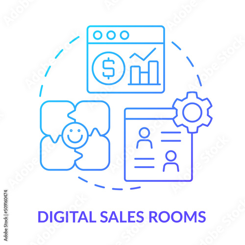 Digital sales rooms blue gradient concept icon. Selling software abstract idea thin line illustration. Virtual channels for content sharing. Isolated outline drawing. Myriad Pro-Bold font used
