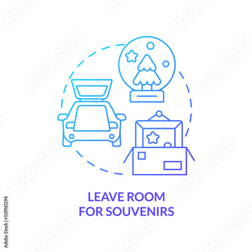 Leave room for souvenirs blue gradient concept icon. Adventure keepsake and reminder. Road trip advice abstract idea thin line illustration. Isolated outline drawing. Myriad Pro-Bold font used