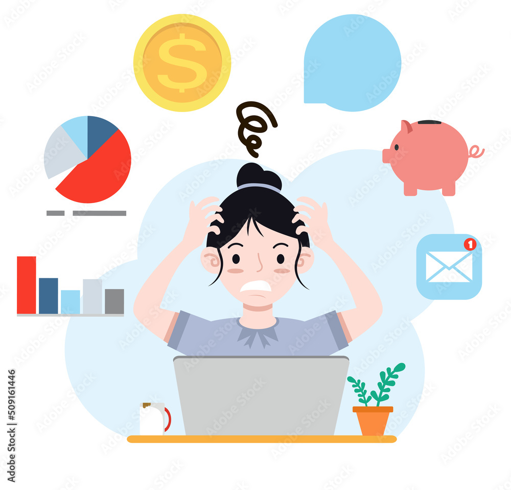 Young stressed woman worker in office tired Young stressed woman worker in office tired