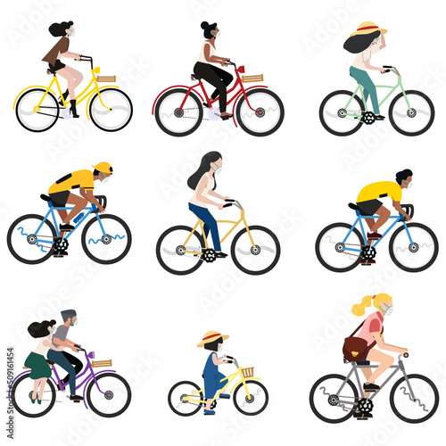 people riding bicycle activity a bicycle set