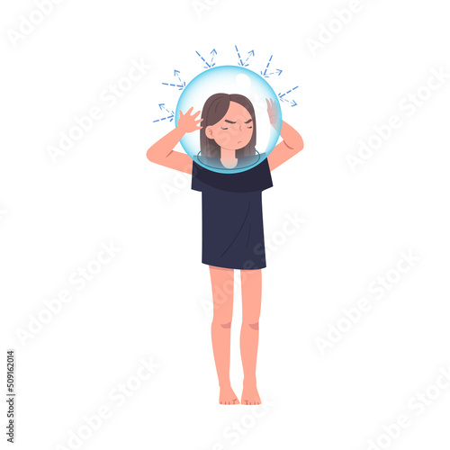 Little Girl Wearing Glass Bulb on Her Head Having Problematic Communication with Parent Vector Illustration