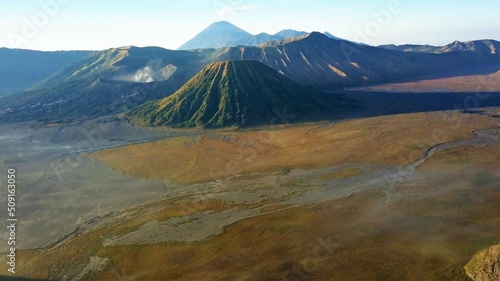 Beautiful aerial view - Natural panorama, Peak of Mount Bromo, in East Java-Indonesia.