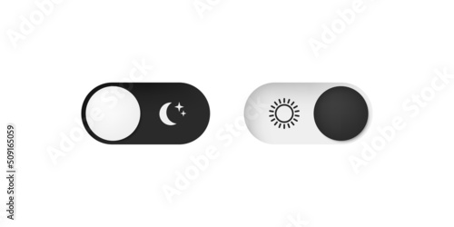 Night or day mode toggle switch vector button. Brightness of application theme. Light and dark slide option element. photo