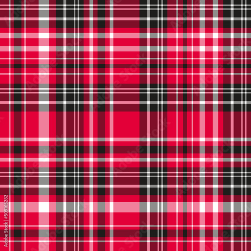 Seamless pattern in marvellous scarlet, black and white colors for plaid, fabric, textile, clothes, tablecloth and other things. Vector image.